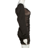 Sexy See-Through Off Shoulder Ruff Sleeves Mesh Mini Bodycon Dress  K20D10612