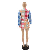 Casual Contrast Stitching Plaid Long Sleeves Loose Shirt Coat QQ5223