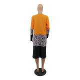 Fashion Contrast Stitching Leopard Printed Long Sleeves Midi Cardigan MTY6381