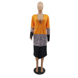 Fashion Contrast Stitching Leopard Printed Long Sleeves Midi Cardigan MTY6381