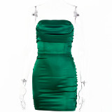 Sexy Solid Color Strapless Backless Pleated Mini Bodycon Dress  FD8895