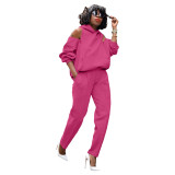 Fashion Solid Color Zipper Long Sleeves Hooded Sweater With Trousers Two Pieces Sets  FSL111