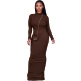 Fashion Solid Color Long Sleeves Backless Skinny Long Dress  F262