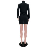 Fashion Solid Color High Collar Long Sleeves Mini Dress  GL6333