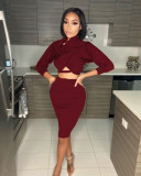 Sexy Knitting Off Shoulder Long Sleeves Cropped Top With Mini Skirt Two Pieces Sets  M2075
