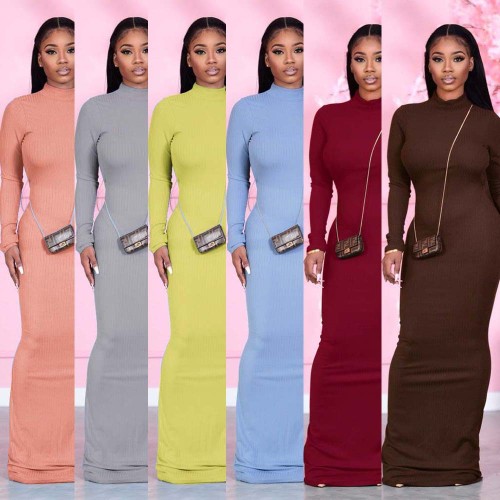 Fashion Solid Color Long Sleeves Backless Skinny Long Dress  F262