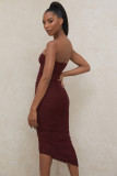 Sexy Off Shoulder Backless Pleated Midi Bodycon Dress  SUM3216A