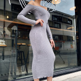 Sexy Off Shoulder Long Sleeves Backless Midi Skinny Dress  93625P