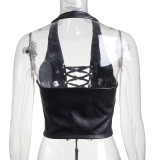 Sexy Strappy Sleeveless Backless Mini Leather Vest  A20248T