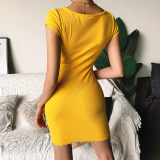 Sexy Knitted Round Neck Short Sleeves Mini Bodycon Dress  80066P