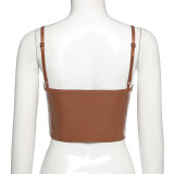 Sexy Leather Suspenders Backless Mini Skinny Tops  K20L09821