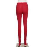 Womens mid-waist casual trousers wrap hip slim fashion foot pants P1737874