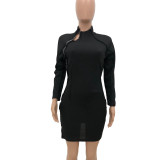 Fashion Zipper High Collar Long Sleeves Split Mini Dress  YX9263