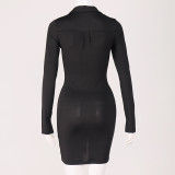 Sexy Pleated Turn-Down Collar Long Sleeves Mini Bodycon Dress  SUM3119A