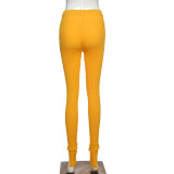 Womens mid-waist casual trousers wrap hip slim fashion foot pants P1737874