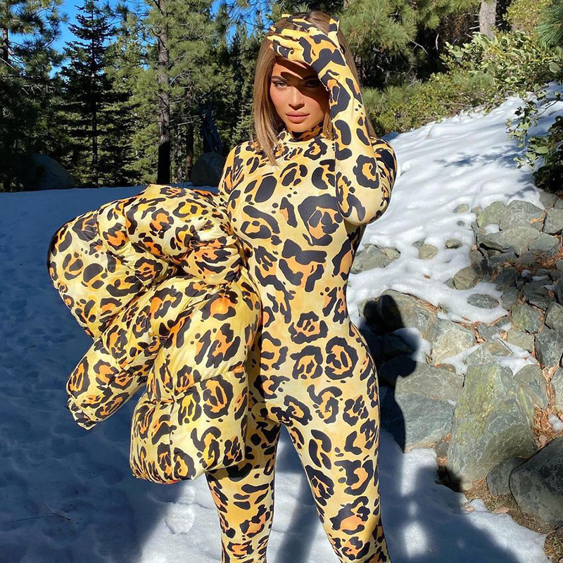 Winter Warm Leopard Printed Long Sleeves Hooded Coat A20837T