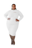 Plus Size Solid Color Hollow Out Round Neck Long Sleeves Midi Sweater Dress  CY1434