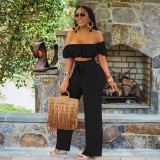 Sexy Off Shoulder Short Sleeves Hollow Out Wide Leg Pants Jumpsuit  YD8214