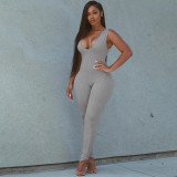 Sexy Solid Color V-Neck Sleeveless Split Jumpsuit  P1737946