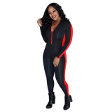 Casual Contrast Stitching Zipper V-Neck Long Sleeves Bodycon Dress  YD8153