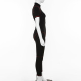 Casual Solid Color Zipper V-Neck Short Sleeves Jumpsuit  P1734129