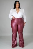 Plus Size High Waist Flared Pants Leather Trousers  QJ5274