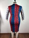 Plus Size Printed Round Neck Short Sleeves Midi Bodyocn Dress  QJ5273