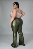 Plus Size High Waist Flared Pants Leather Trousers  QJ5274