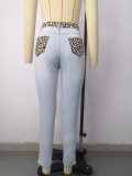 Fashion Leopard Printed Stitching Skinny Long Jeans  PT8362