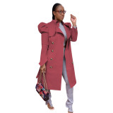 Fashion Solid Color Turn-Down Collar Long Sleeves Lace-Up Midi Jacket  YD8334