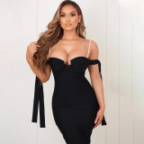 Sexy Suspenders Off Shoulder Backless Midi Bodycon Dress  VD2198