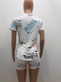 Casual Letter Printed Round Neck Short Sleeves T-Shirt With Shorts Two Pieces Sets  YX9267