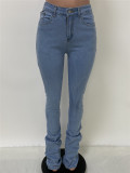 Fashion Women Solid Color High Waist Stack Jeans  Q747