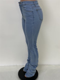 Fashion Women Solid Color High Waist Stack Jeans  Q747