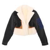 Fashion Denim Stitching Pocket Long Sleeves Short Jacket  WJ10205