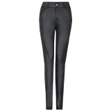 Casual Solid Color High Waist PU Leather Long Pants  MK111