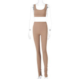 Sexy Suspenders Backless Cropped Tops With Split Trousers Two Pieces Sets  S0A3619A