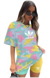 Casual Printed Round Neck Short Sleeves T-Shirt With Shorts Two Pieces Sets  R63100
