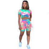 Fashion Printed Round Neck Short Sleeves T-Shirt With Shorts Two Pieces Sets  R6198