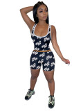 Sports Printed Suspenders Vest With Shorts Two Pieces Sets  R6655