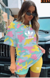 Casual Printed Round Neck Short Sleeves T-Shirt With Shorts Two Pieces Sets  R63100
