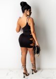 Milk silk sexy mid-waist suspender black short skirt nightclub style dress WA7152