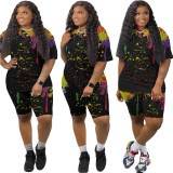Fashion women's positioning printing color splash ink printing casual suit WA7141
