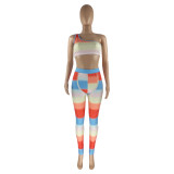 Fashion Womens colorful gradient color positioning printing 2-piece set HR8159