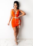 Spring new women's sexy solid color straps hollow two-piece plus size women's clothing FF1078