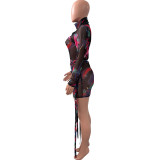 Sexy Womens dress with mesh and tie print NK210