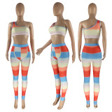 Fashion Womens colorful gradient color positioning printing 2-piece set HR8159