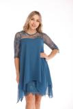 Lace stitching three-quarter sleeves mid-length knee-length chiffon dress OYW6042