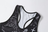 Sleeveless Print Sexy Low-cut Navel Vest Yoga Fitness Two-piece Set K20S11164