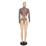 Womens summer new mesh swimwear three-piece leopard print bikini YZ532